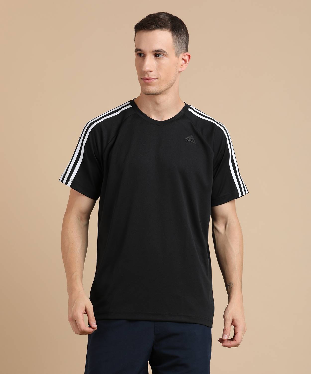 ADIDAS Colorblock Men Round Neck Black T-Shirt
