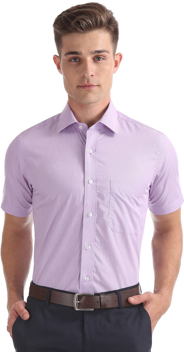 ARROW Men Checkered Formal Purple Shirt