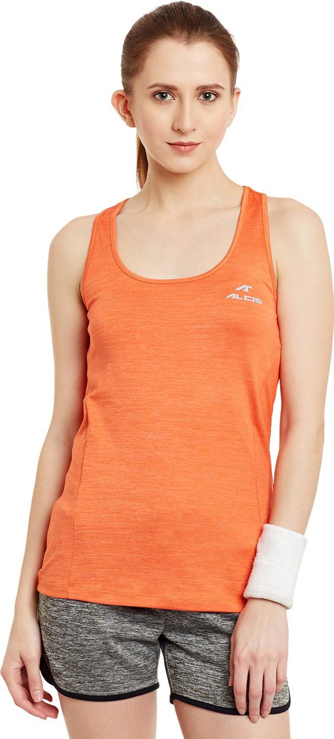 ALCIS Casual Sleeveless Solid Women Orange Top