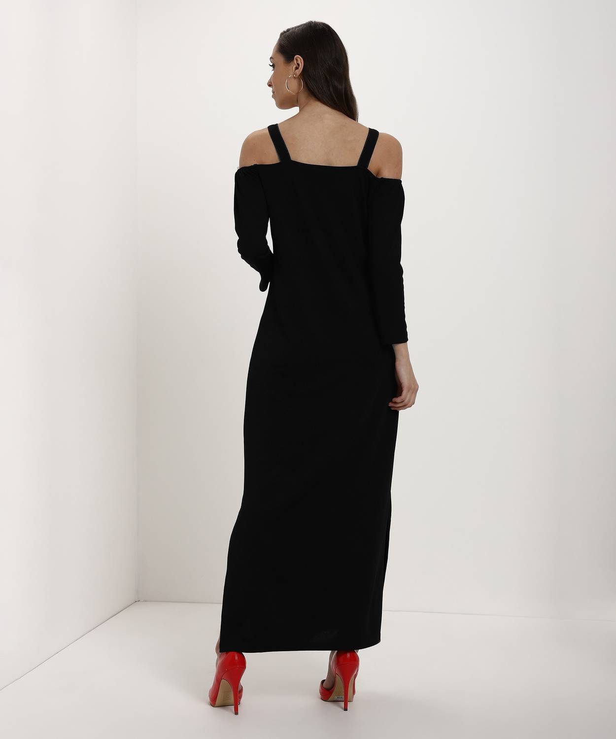 global desi black maxi dress This maxi + the embroidered jacket + silver stack = a look that knows its  power.  #GlobalDesi #VoiceYourStyle [TimelessInGlobalDesi, Occasionwear,  EthnicWear, FusionWear, EffortlesslyDesi,India Loud India Proud ]