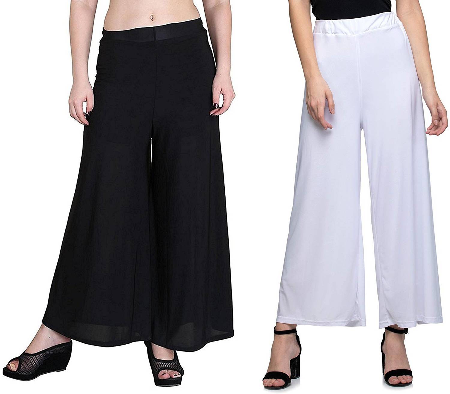 Omikka Flared Women White, Black Trousers