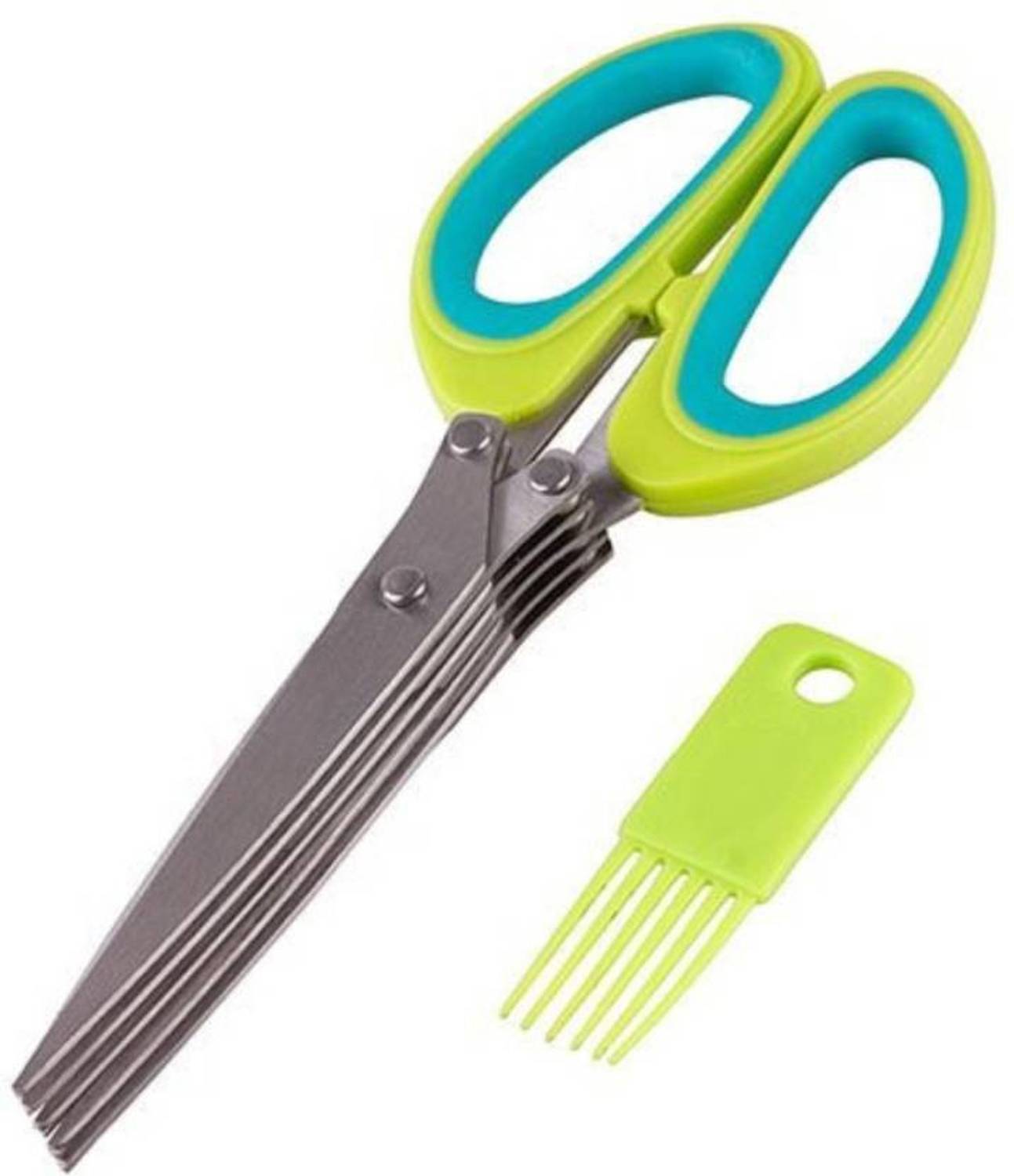 BANQLYN Herb Scissors Stainless Steel-Multipurpose Kitchen Shears 5 Blade with Cleaning Brush-Ergonomic Design Heavy Duty Durable Culinary Cutter with Sharp Blade Steel All-Purpose Scissor