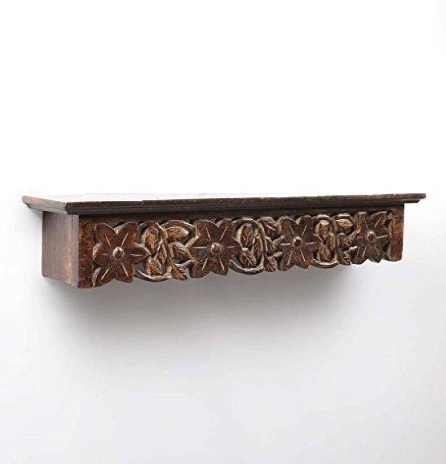 Handicraft ANTIQUE LOOK THICK CARVED Wooden Wall Shelf (Number of