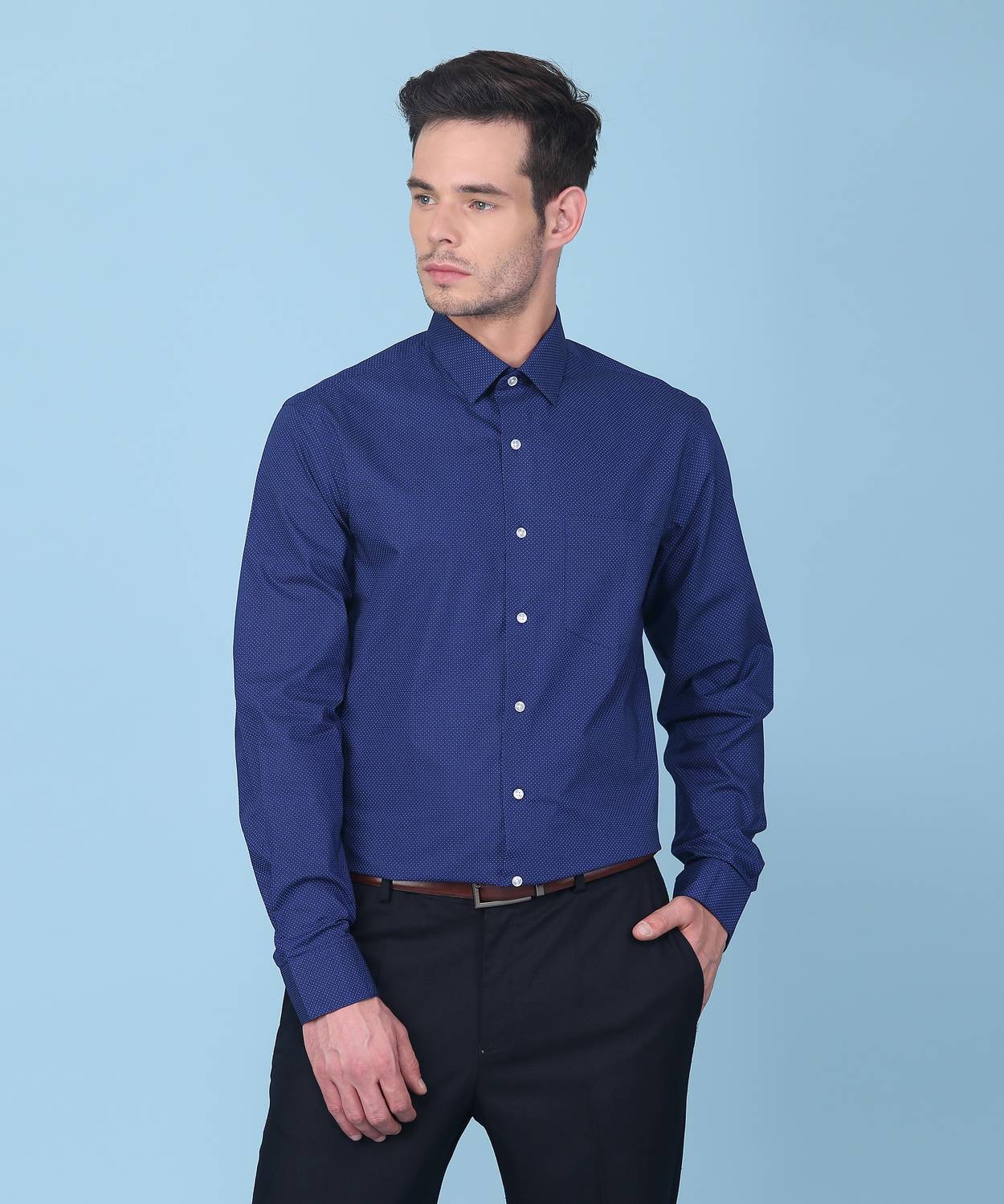ARROW Men Printed Formal Blue Shirt