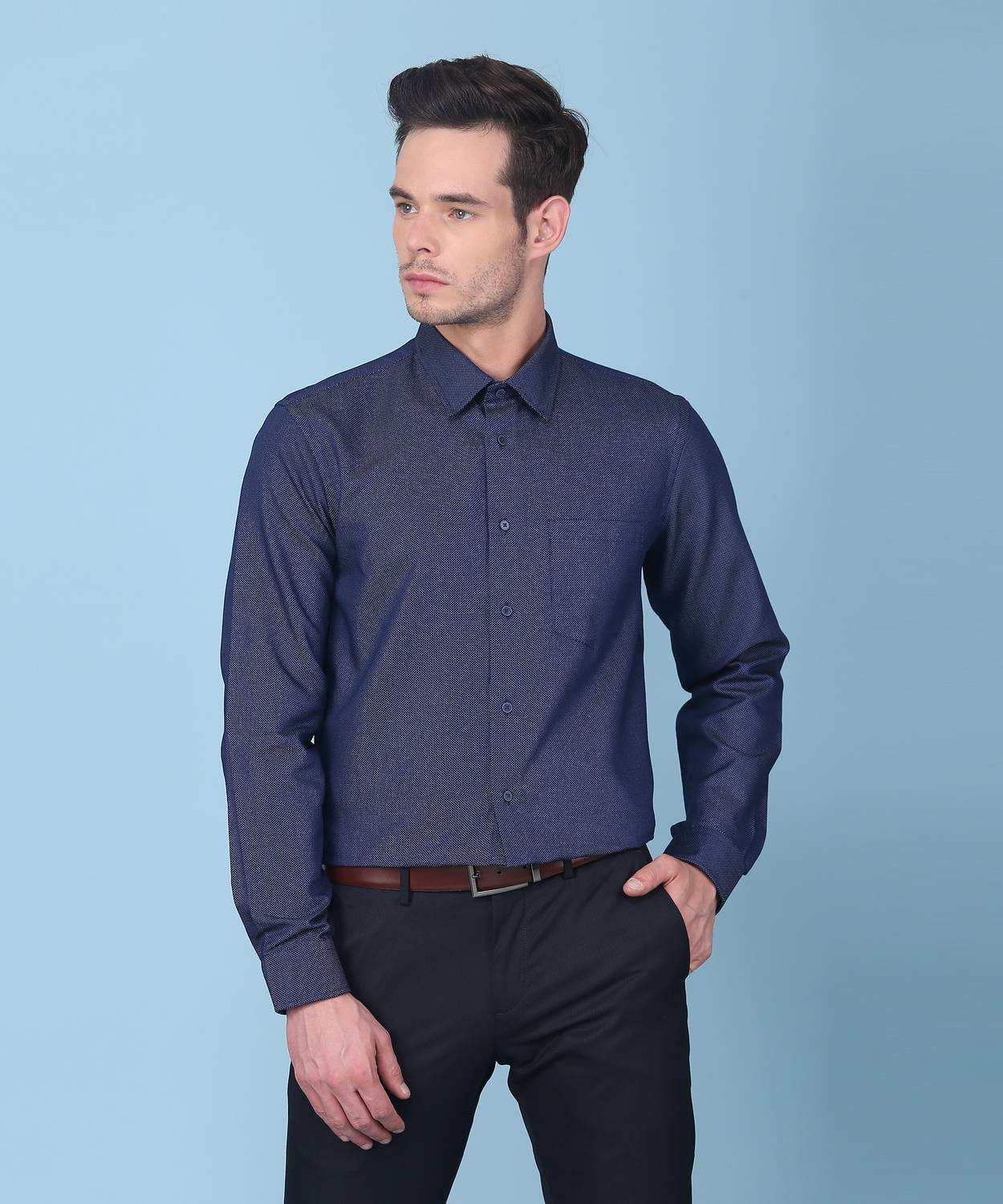 Arrow Newyork Men Self Design Formal Blue Shirt