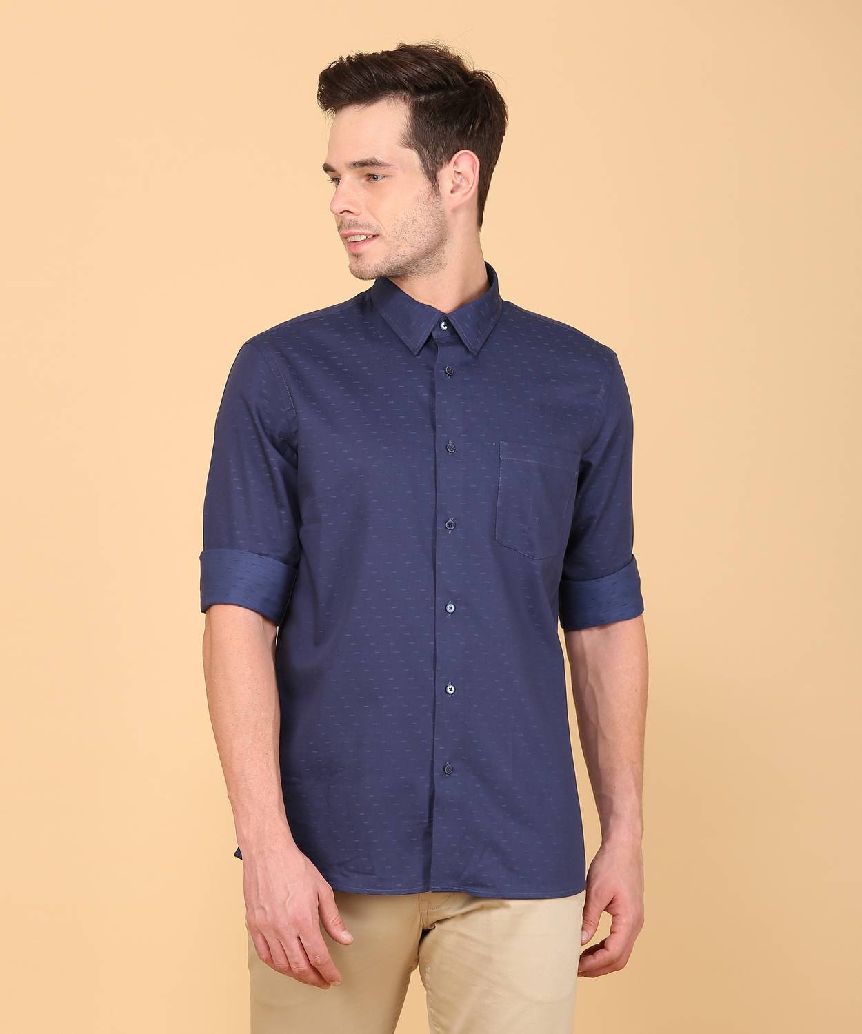 Arrow Newyork Men Self Design Casual Blue Shirt