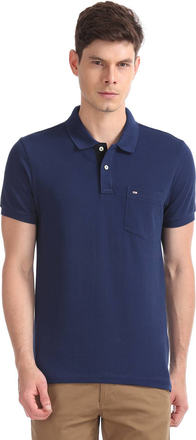 Arrow Sport Solid Men Polo Neck Blue T-Shirt