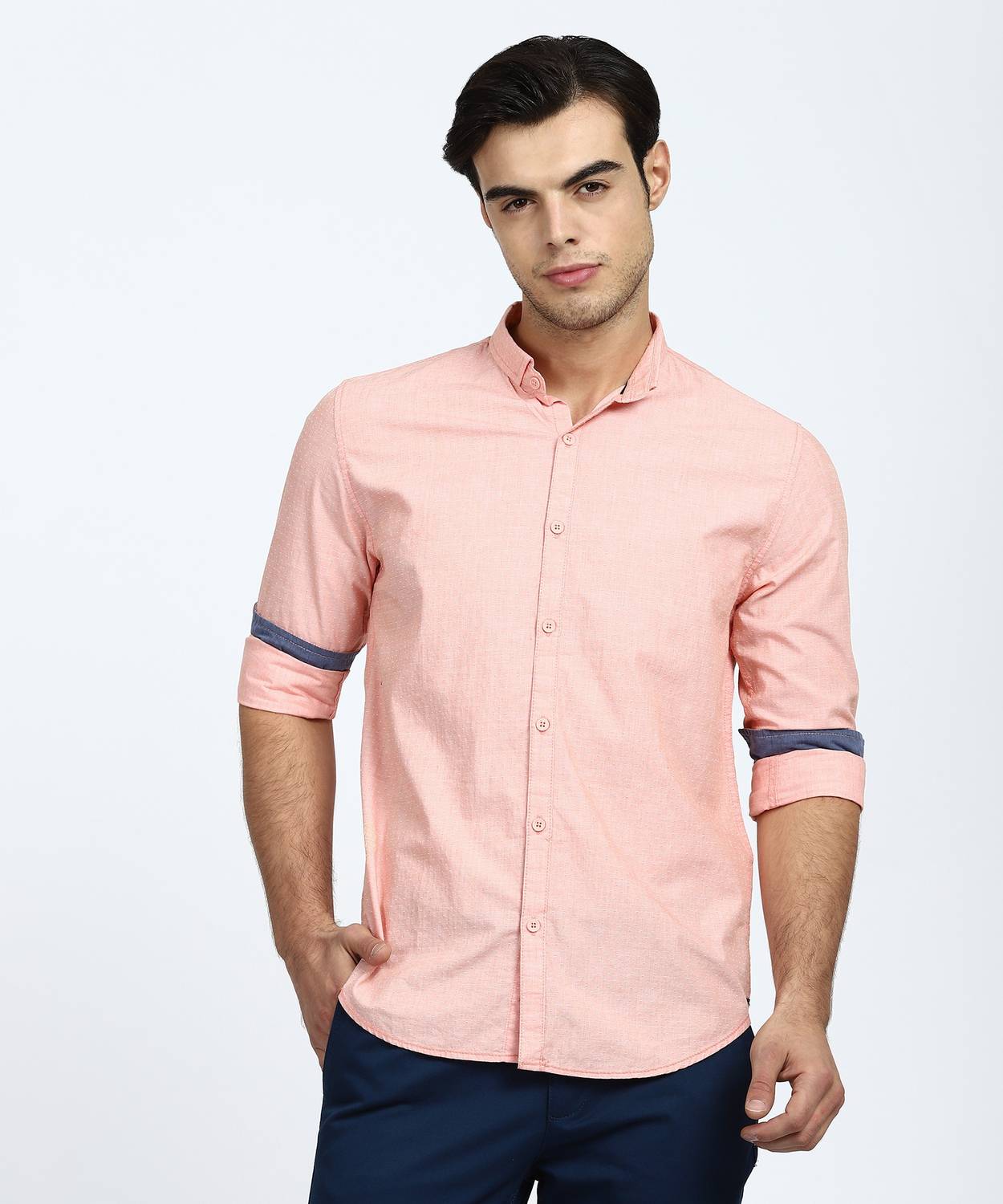 BREAKBOUNCE Men Self Design Casual Orange Shirt