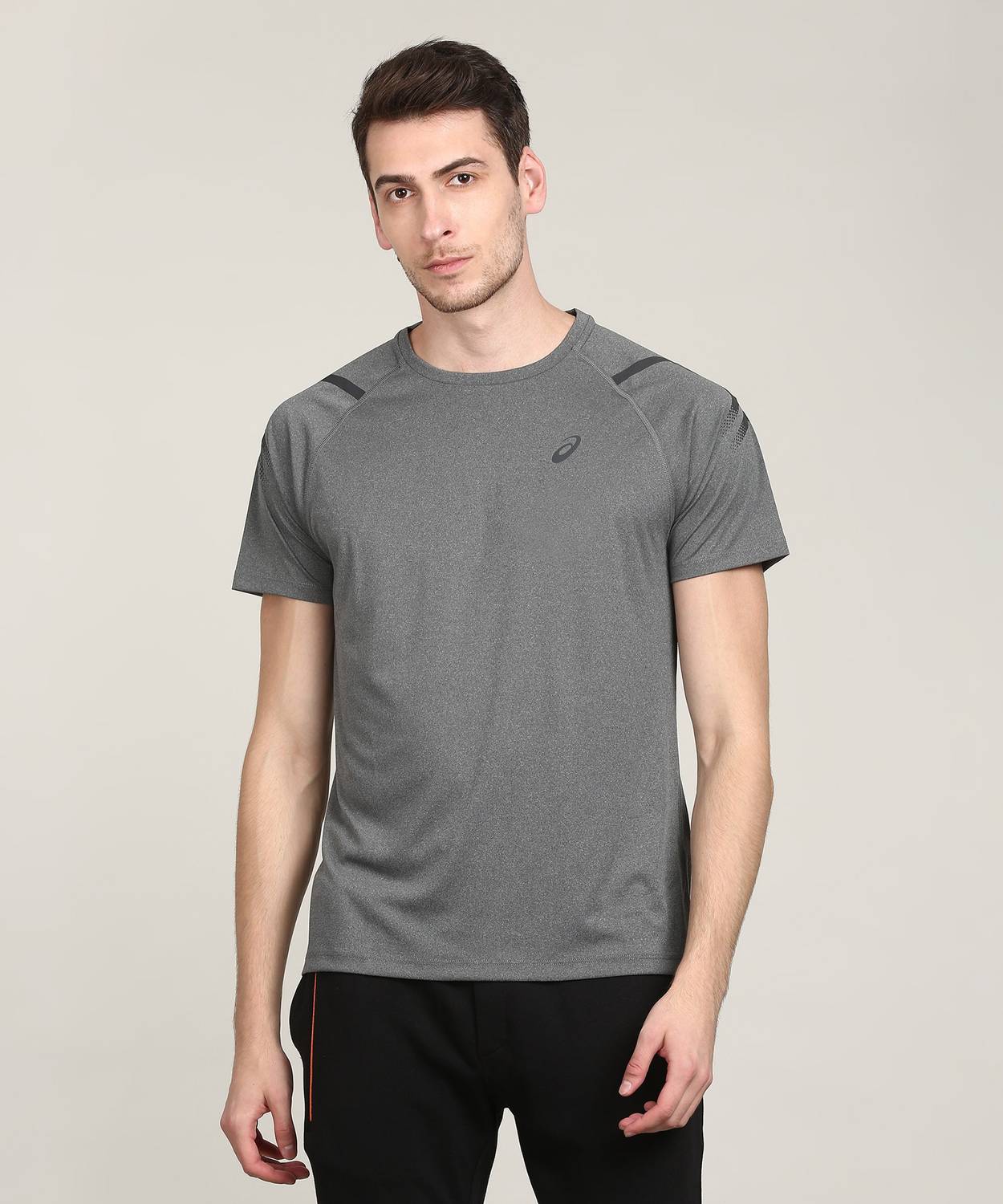 Asics Solid Men Round Neck Grey T-Shirt