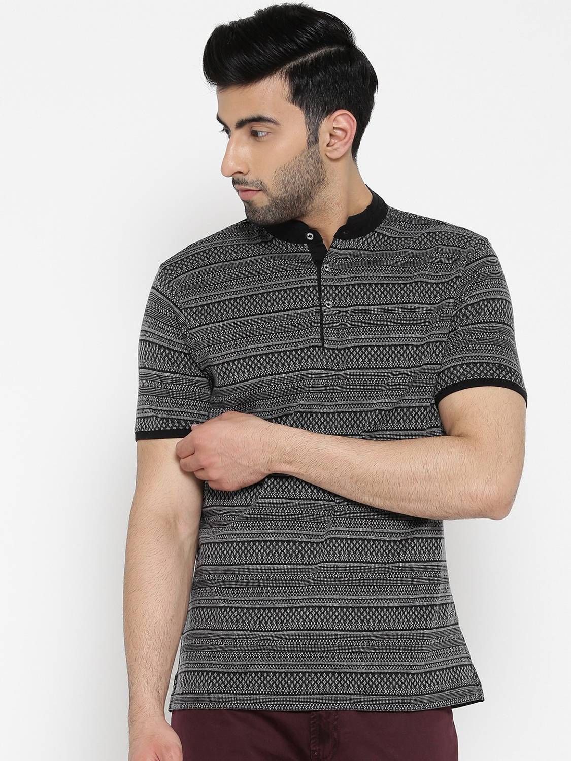 Blackberrys Solid Men Polo Neck Reversible Black T-Shirt