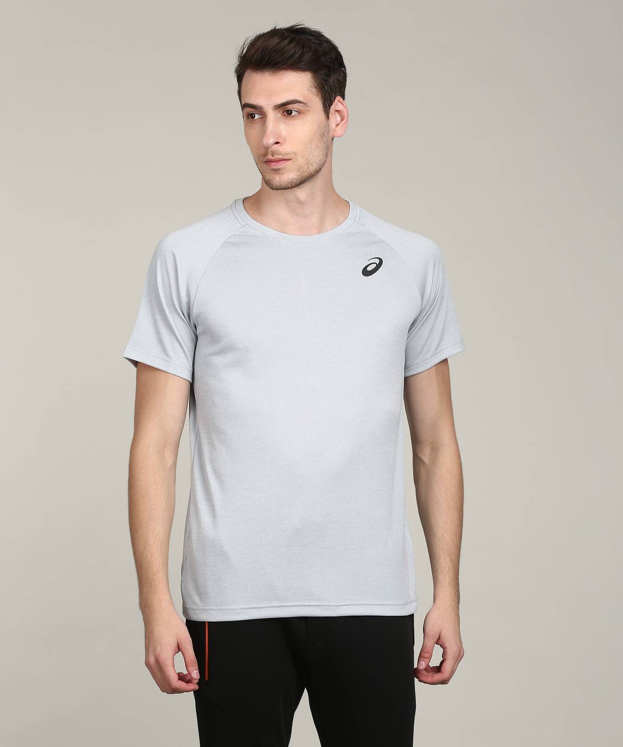Asics Solid Men Round Neck Grey T-Shirt