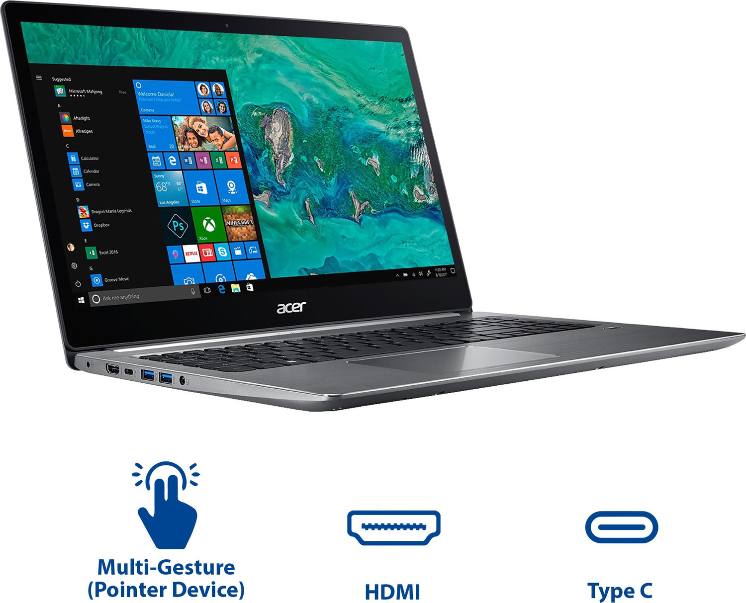 Image of Acer Swift 3 AMD Ryzen 5 Quad Core 2500U - (8 GB /1 TB HDD /Windows 10 Home) sf315-41 Laptop