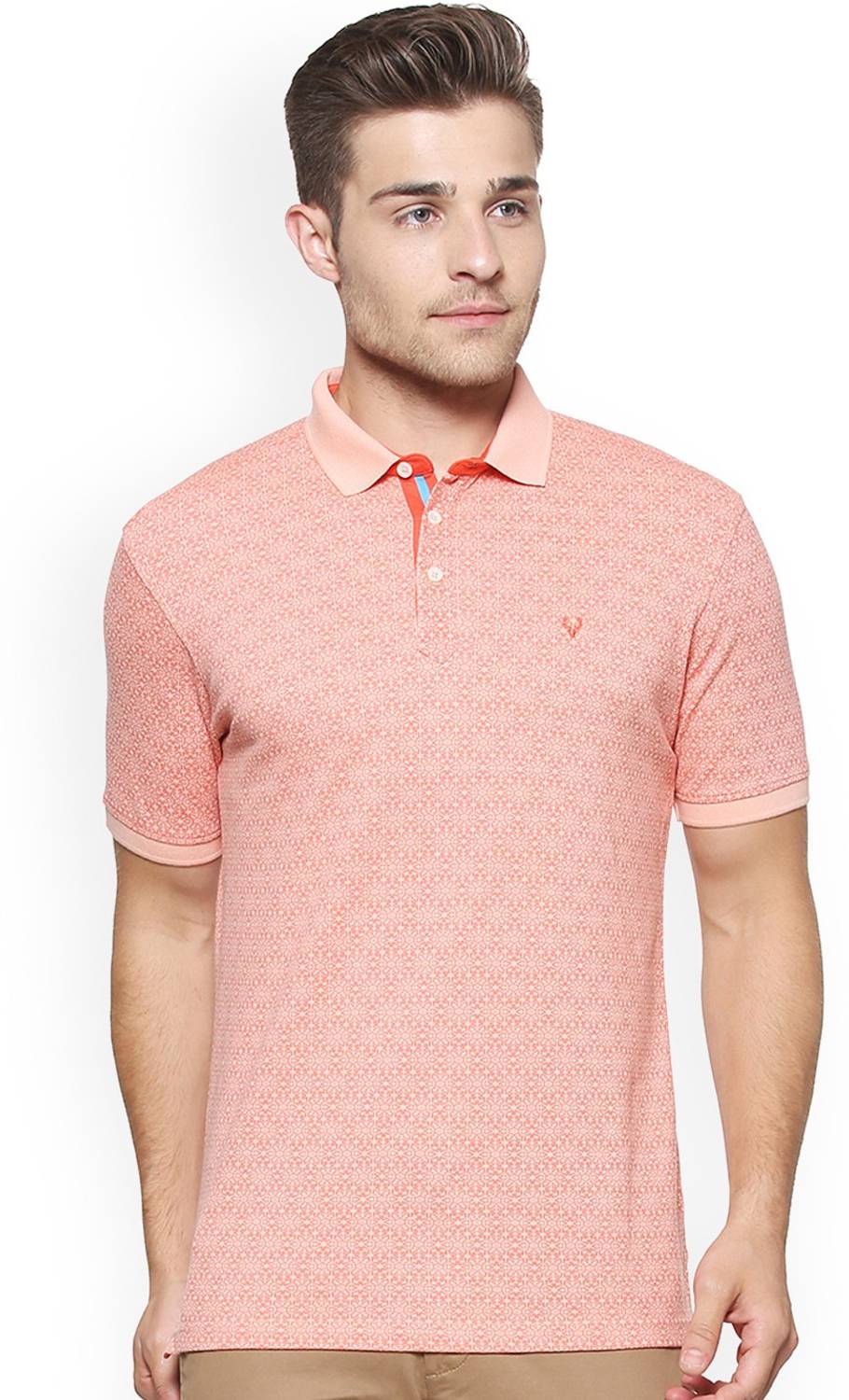 Allen Solly Printed Men Polo Neck Pink T-Shirt