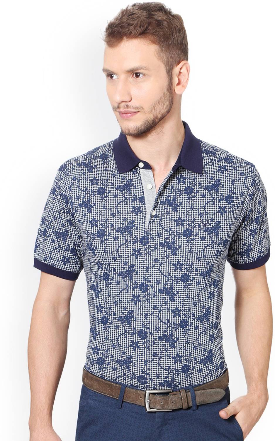 Allen Solly Solid Men Polo Neck Blue T-Shirt