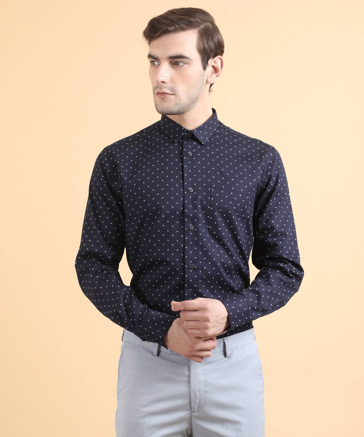 Blackberrys Men Printed Formal Dark Blue Shirt