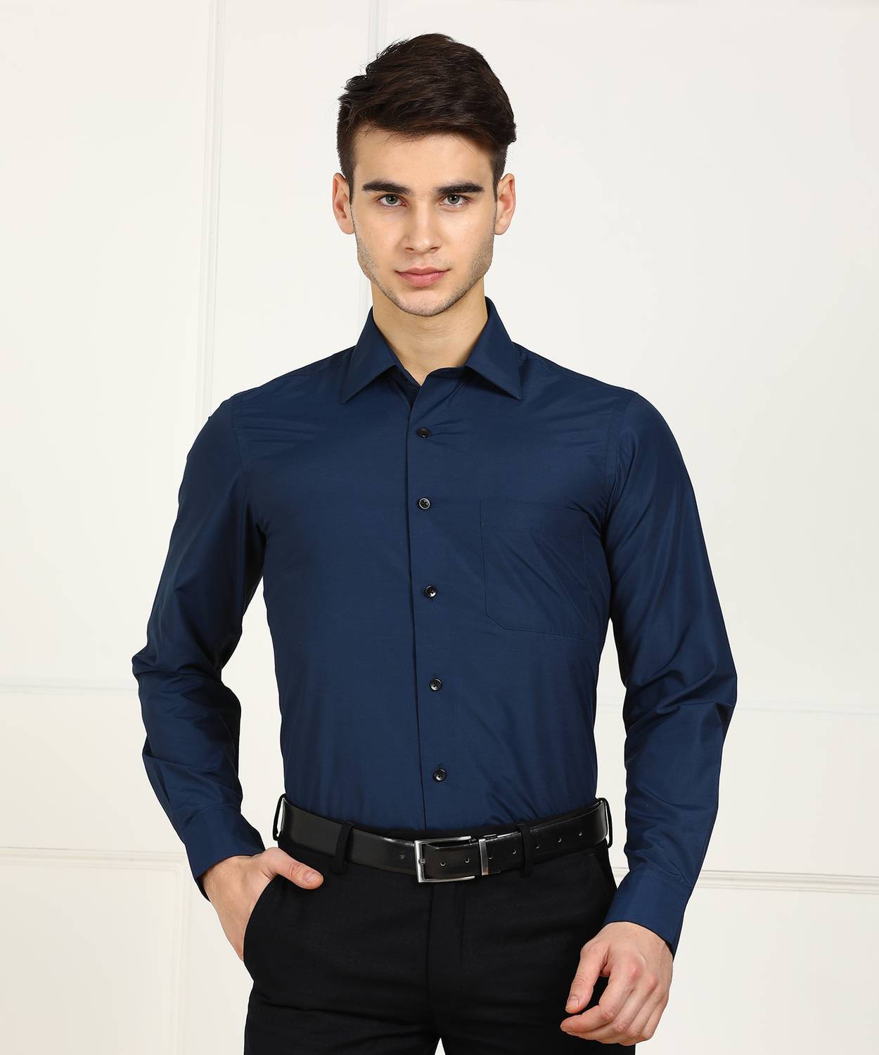 ARROW Men Solid Formal Dark Blue Shirt
