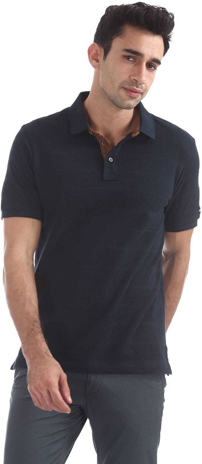 Arrow Sport Solid Men Polo Neck Blue T-Shirt