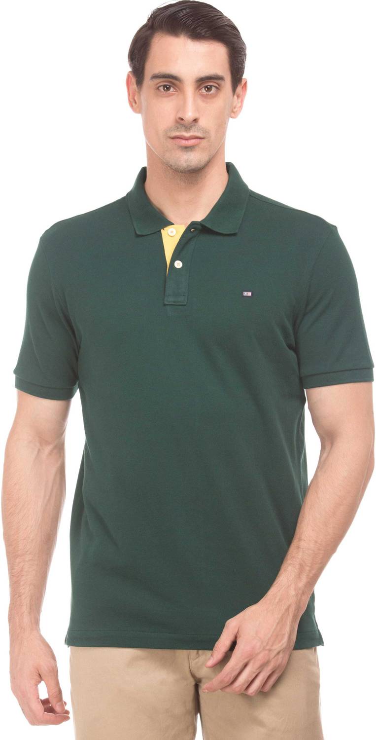 Arrow Sport Solid Men Polo Neck Green T-Shirt