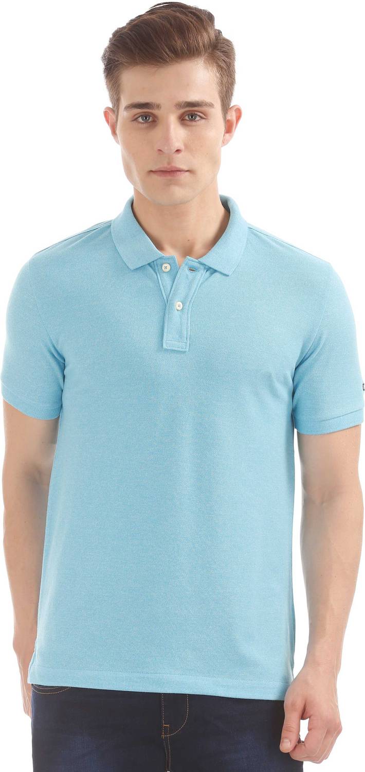 ARROW Solid Men Polo Neck Blue T-Shirt