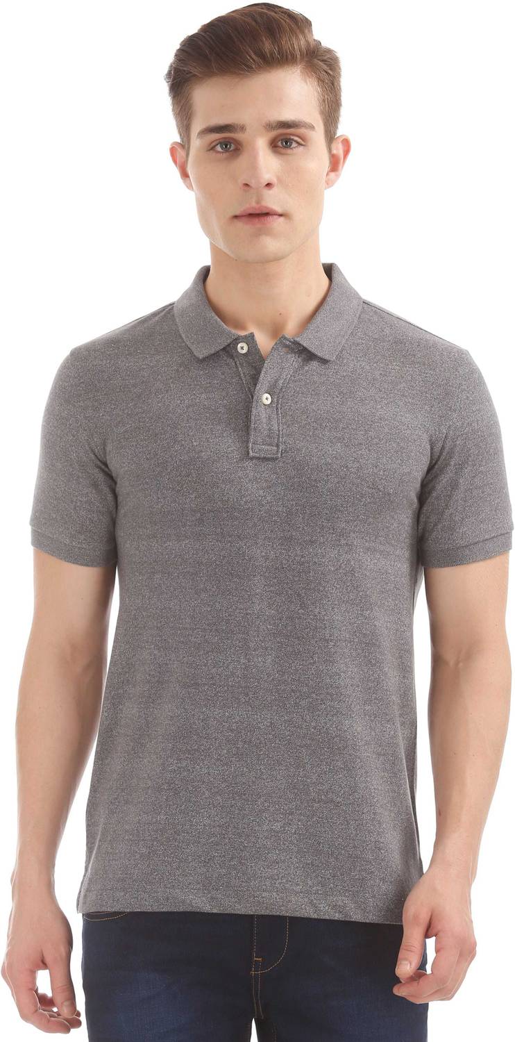 ARROW Self Design Men Polo Neck Grey T-Shirt