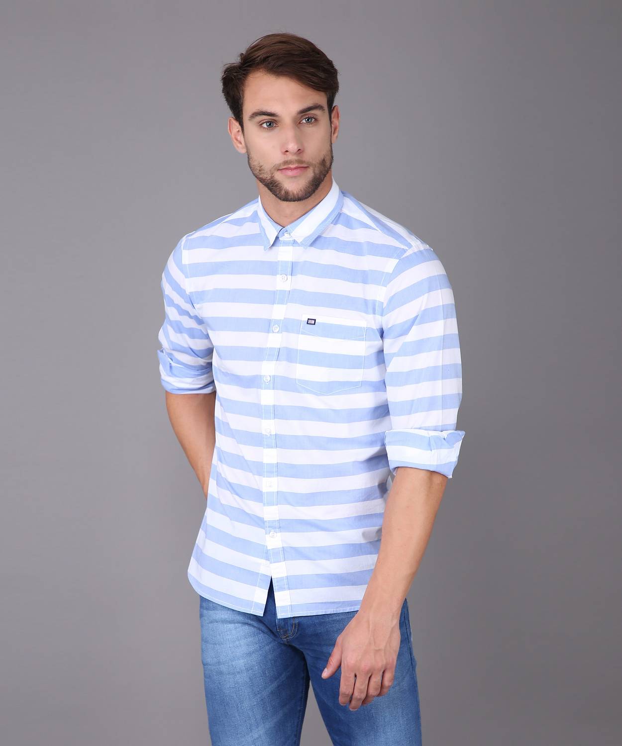 Arrow Sport Men Striped Casual White, Blue Shirt