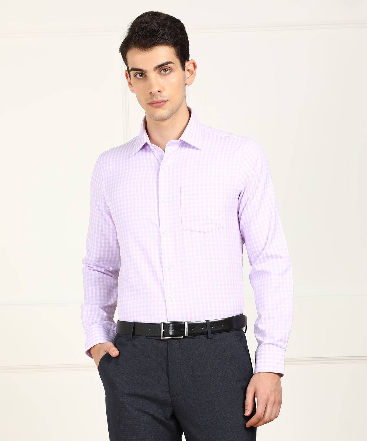 ARROW Men Checkered Formal Purple Shirt