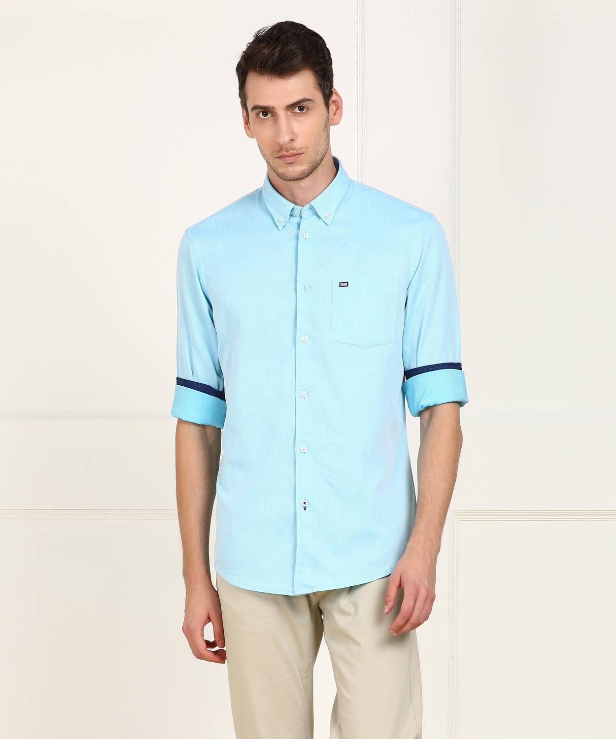 Arrow Sport Men Self Design Casual Light Blue Shirt