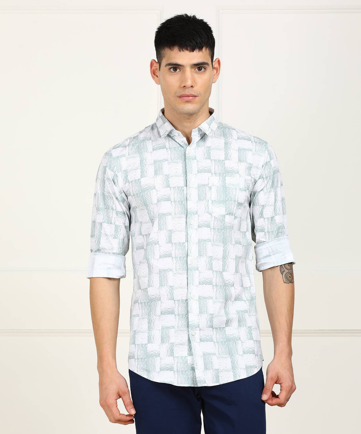Arrow Newyork Men Self Design Formal Blue Shirt