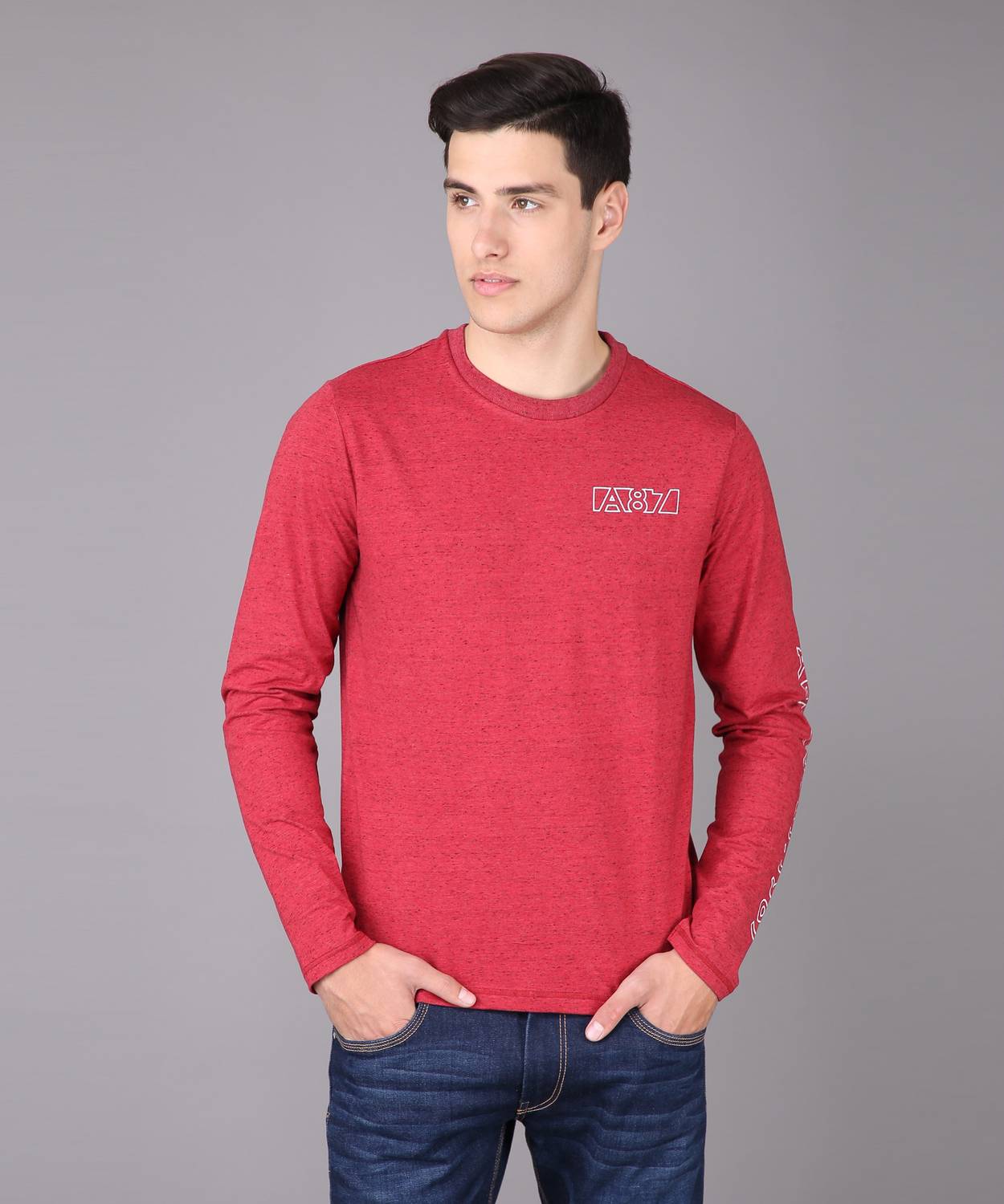 AEROPOSTALE Self Design Men Round Neck Red T-Shirt