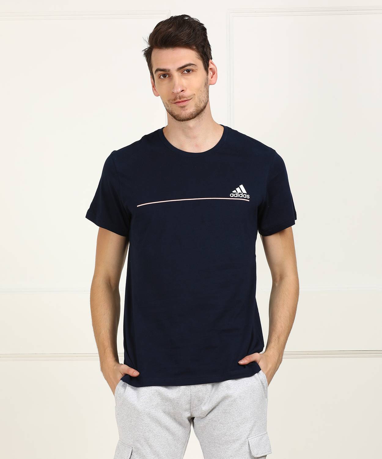 ADIDAS Solid Men Round Neck Dark Blue T-Shirt