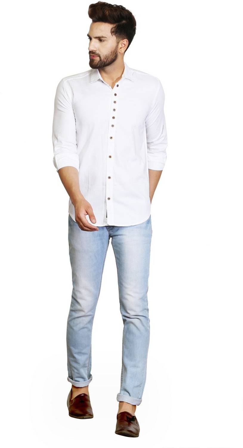 A-Okay Men Solid Casual White Shirt