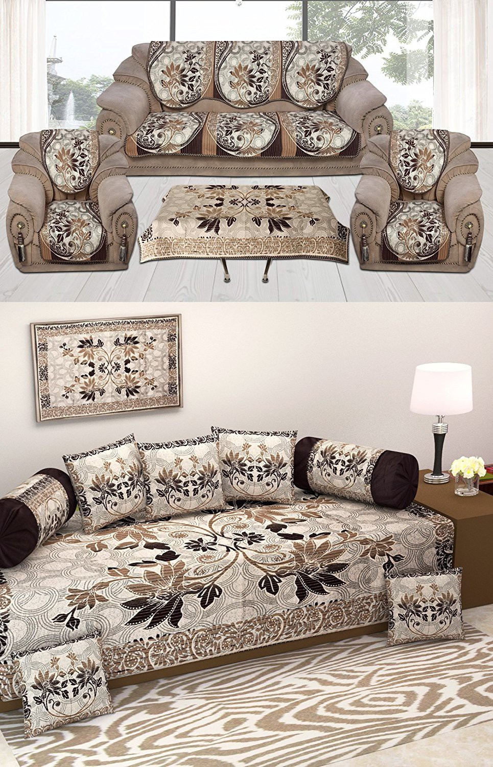 Image of Laying Style Jacquard 3+2+2 Seater Sofa Floral Cover
