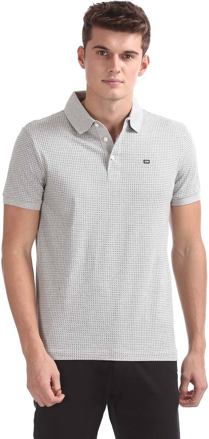 Arrow Sport Printed Men Polo Neck Grey T-Shirt