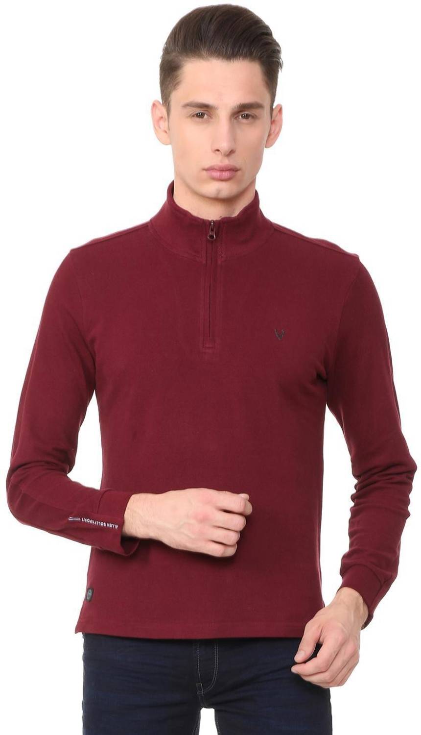 Allen Solly Solid Men High Neck Maroon T-Shirt