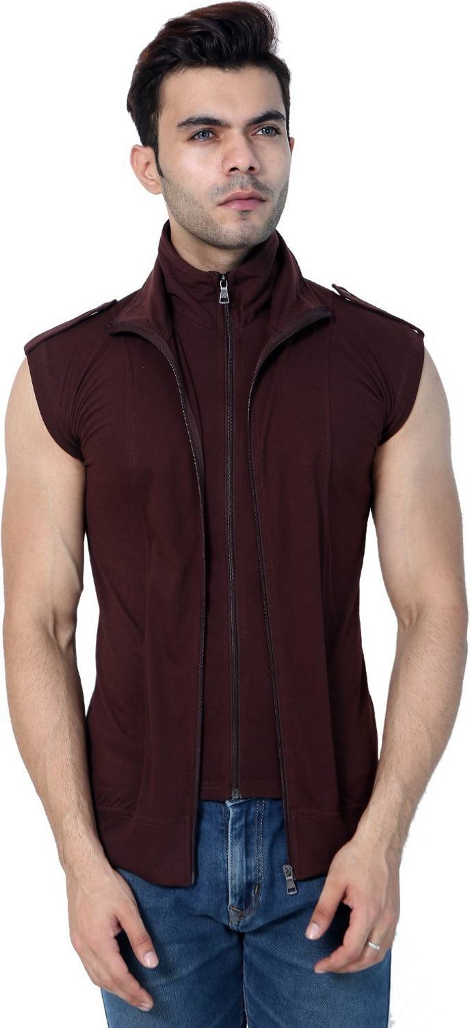 Black Collection Solid Men Turtle Neck Brown T-Shirt