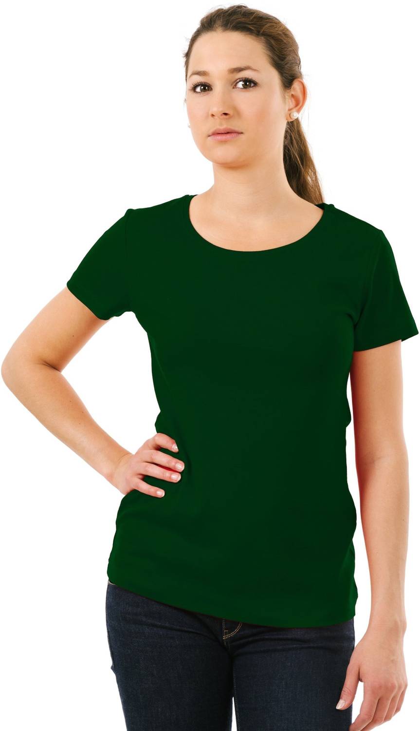 Double F Solid Women Round Neck Dark Green T-Shirt