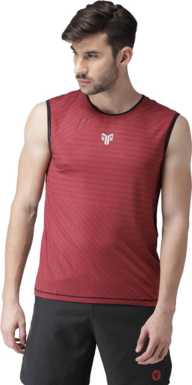 2GO Geometric Print Men Round Neck Maroon T-Shirt