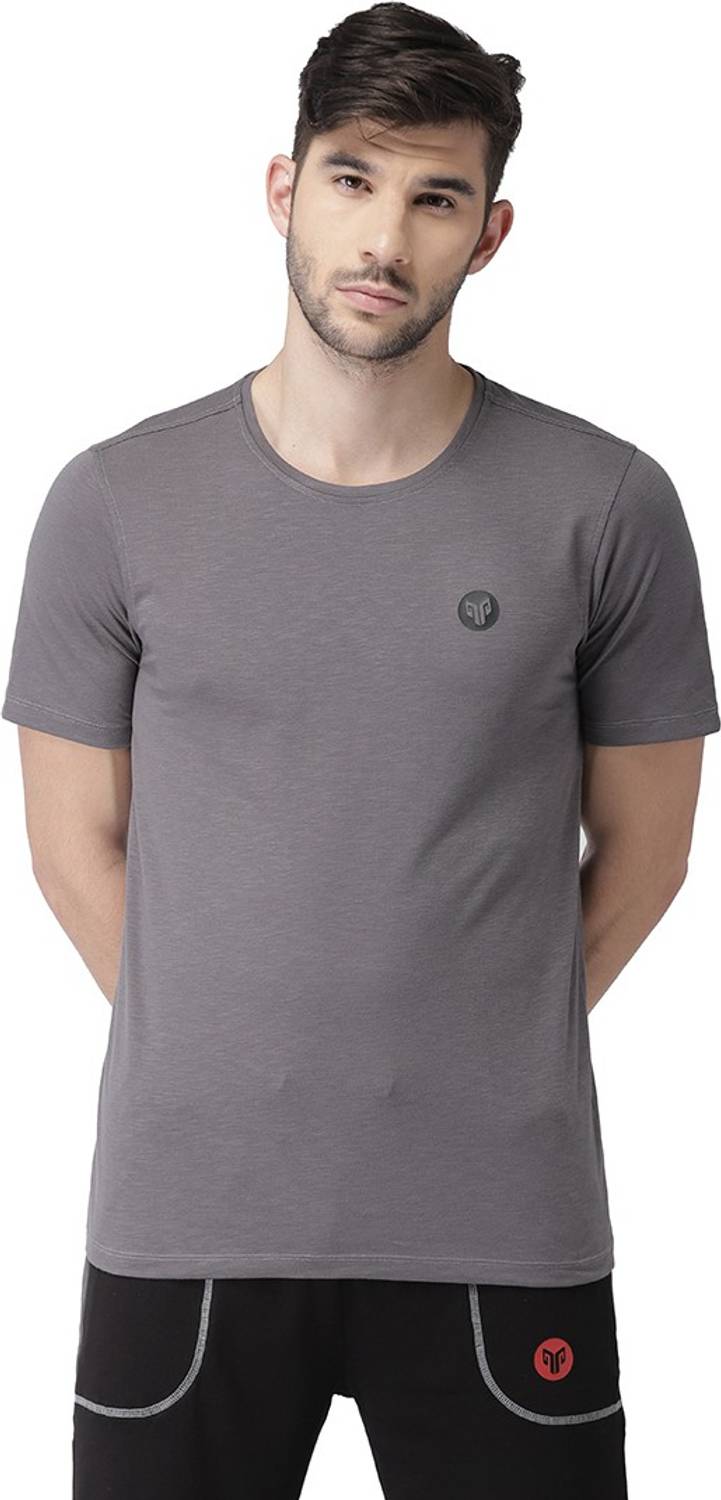 2GO Solid Men Round Neck Grey T-Shirt