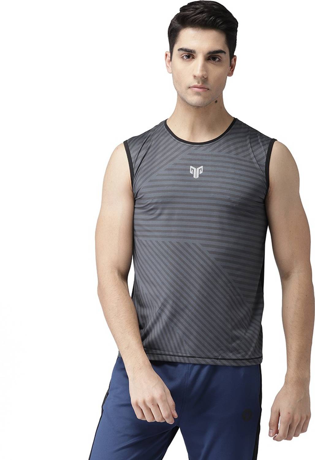 2GO Geometric Print Men Round Neck Grey T-Shirt