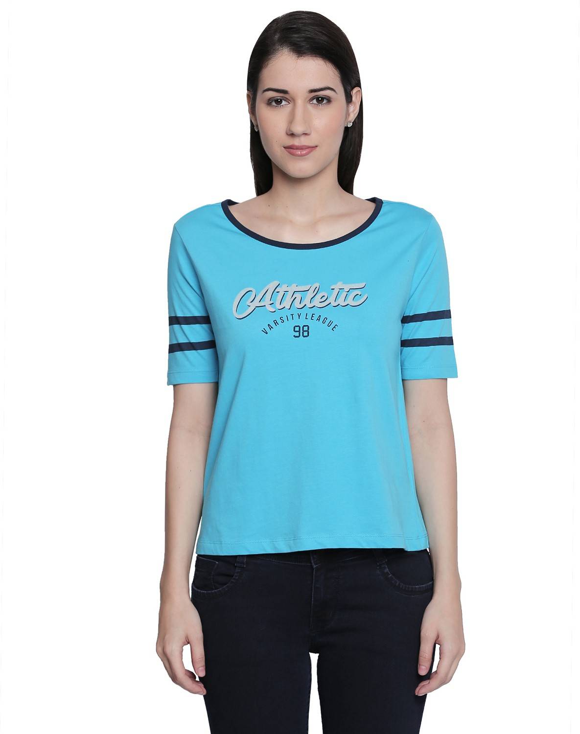 Ajile By Pantaloons Casual Regular Sleeve Printed, Striped Women Blue Top