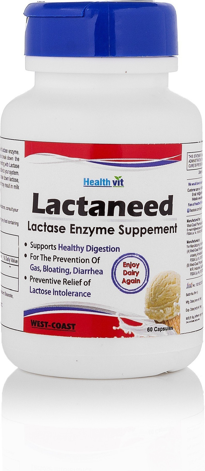 Image of HealthVit Lactaneed Lactase Enzyme Supplement 300mg 60 Capsules For Lactose Intolerance