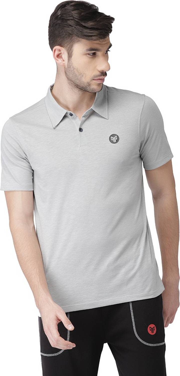 2GO Solid Men Polo Neck Grey T-Shirt