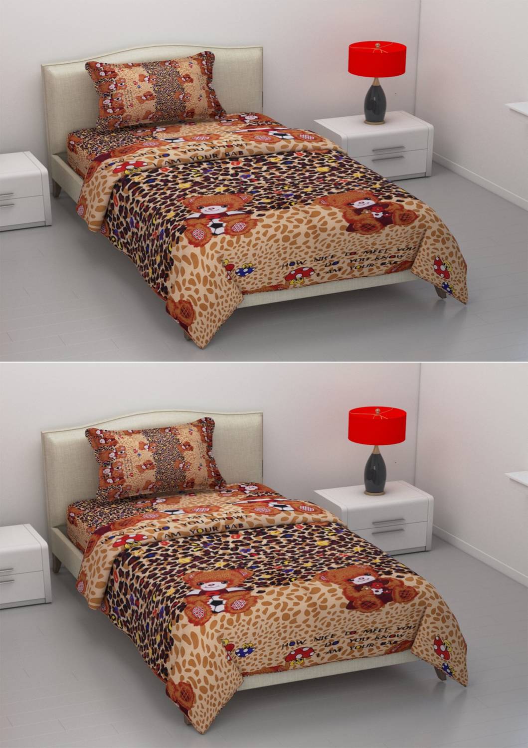 Indian GSM Handloom Microfiber Single Flat 144 TC Cartoon 2 Bedsheets with 4 Pillow Covers