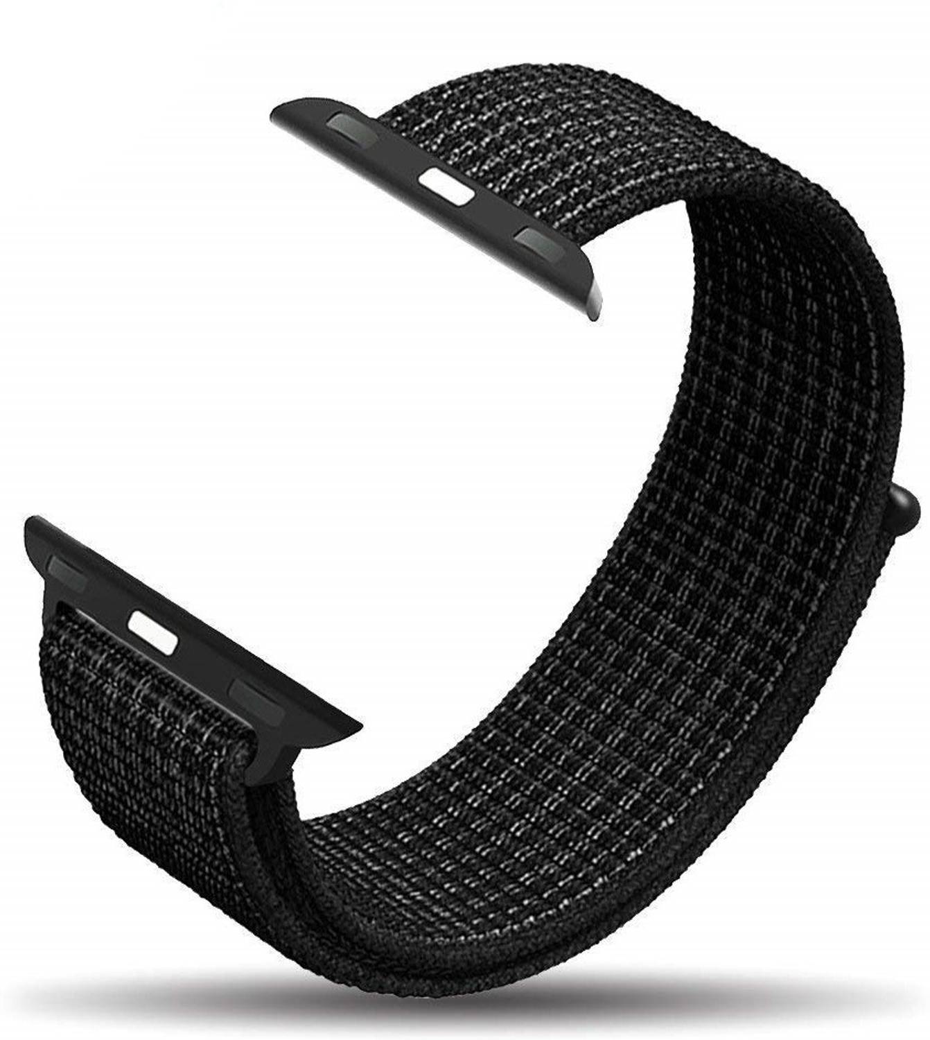 Styleys Woven Nylon Sport Loop Strap for iwatch Strap 42mm / 44mm Series 1 2 3 4 (Watch NOT Included) (Black Silver Nylon) Smart Watch Strap