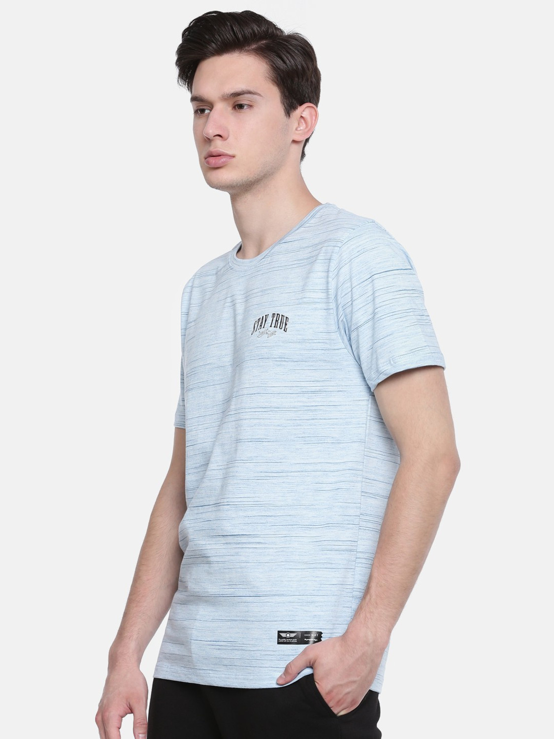 Image of Force NXT Self Design Men Round Neck Reversible Blue T-Shirt