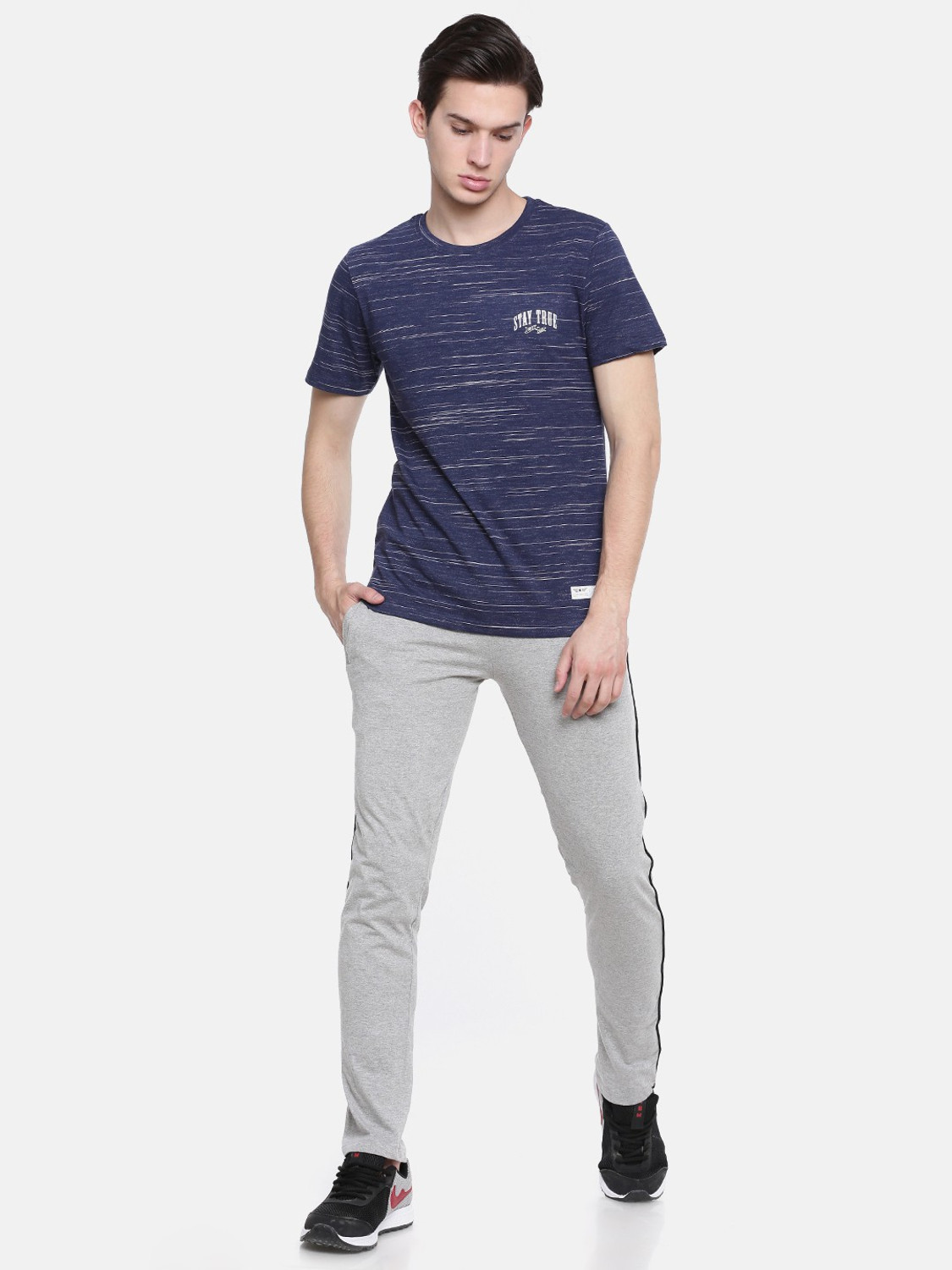 Image of Force NXT Self Design Men Round Neck Reversible Blue T-Shirt