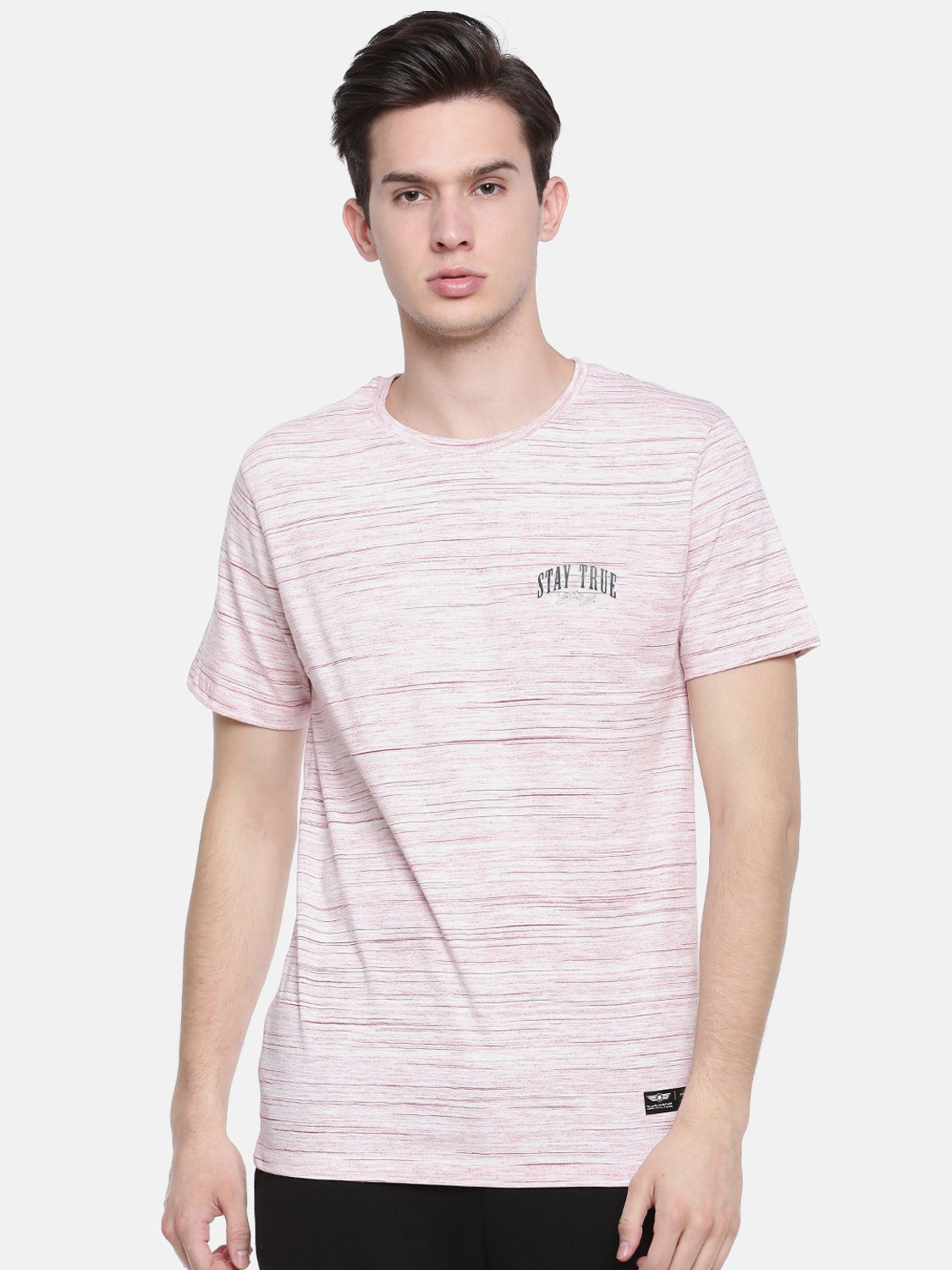 Image of Force NXT Self Design Men Round Neck Reversible Pink T-Shirt