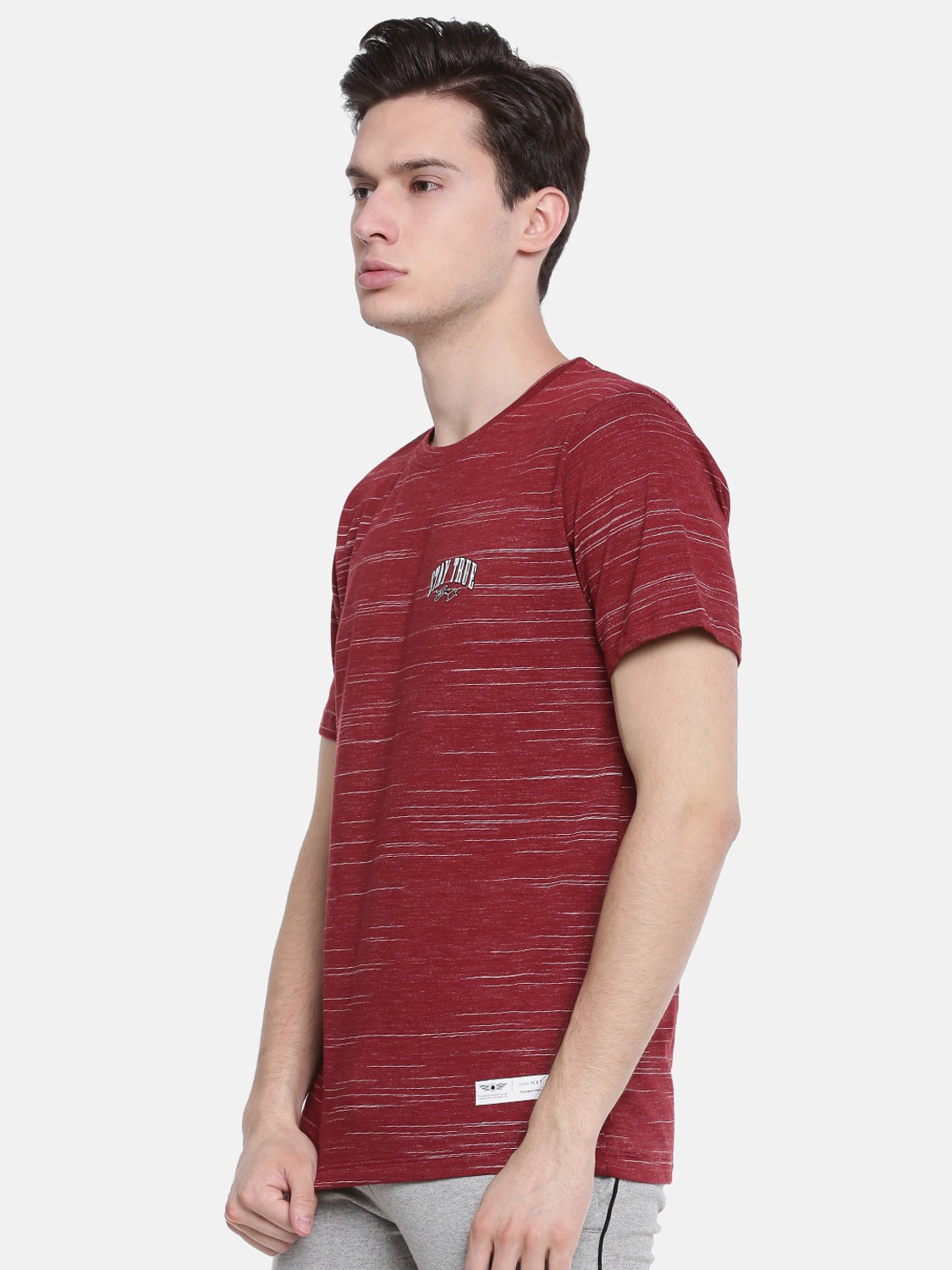 Image of Force NXT Self Design Men Round Neck Reversible Maroon T-Shirt