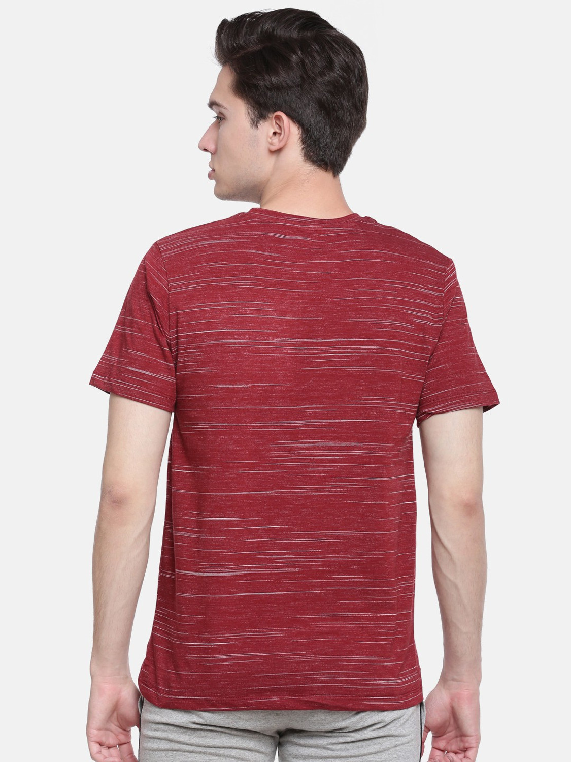 Image of Force NXT Self Design Men Round Neck Reversible Maroon T-Shirt