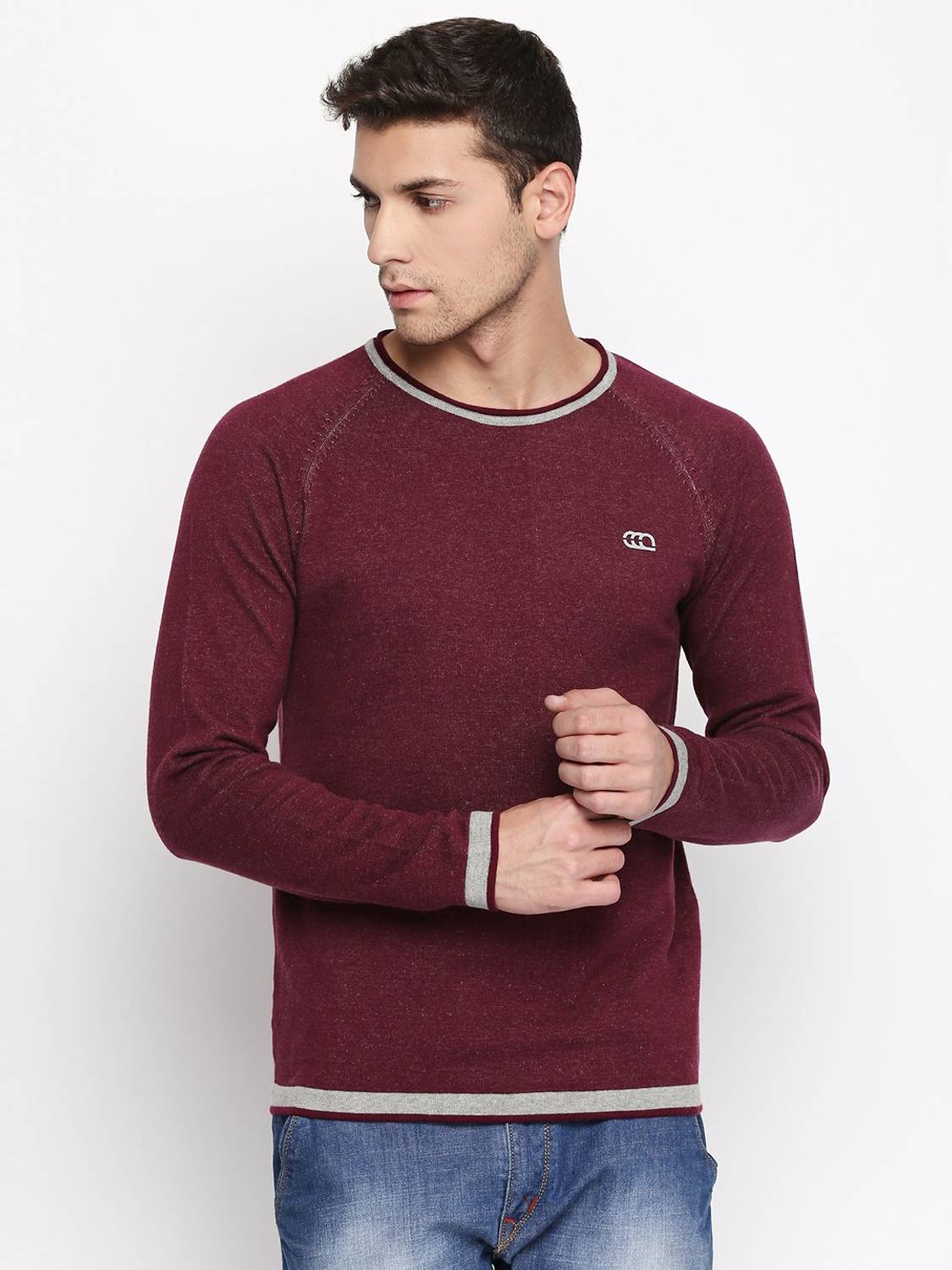 Ajile By Pantaloons Solid Round Neck Casual Men Maroon Sweater